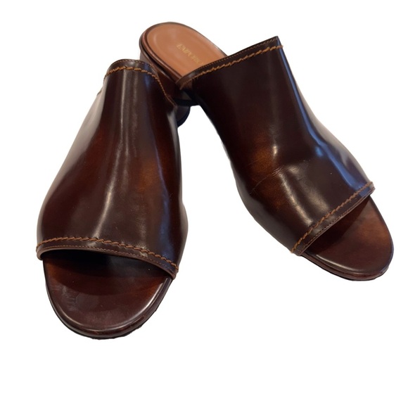 Emporio Armani Women’s Open Toe Slide Mules Brown Leather Size US 9 EU 39 - Picture 1 of 13